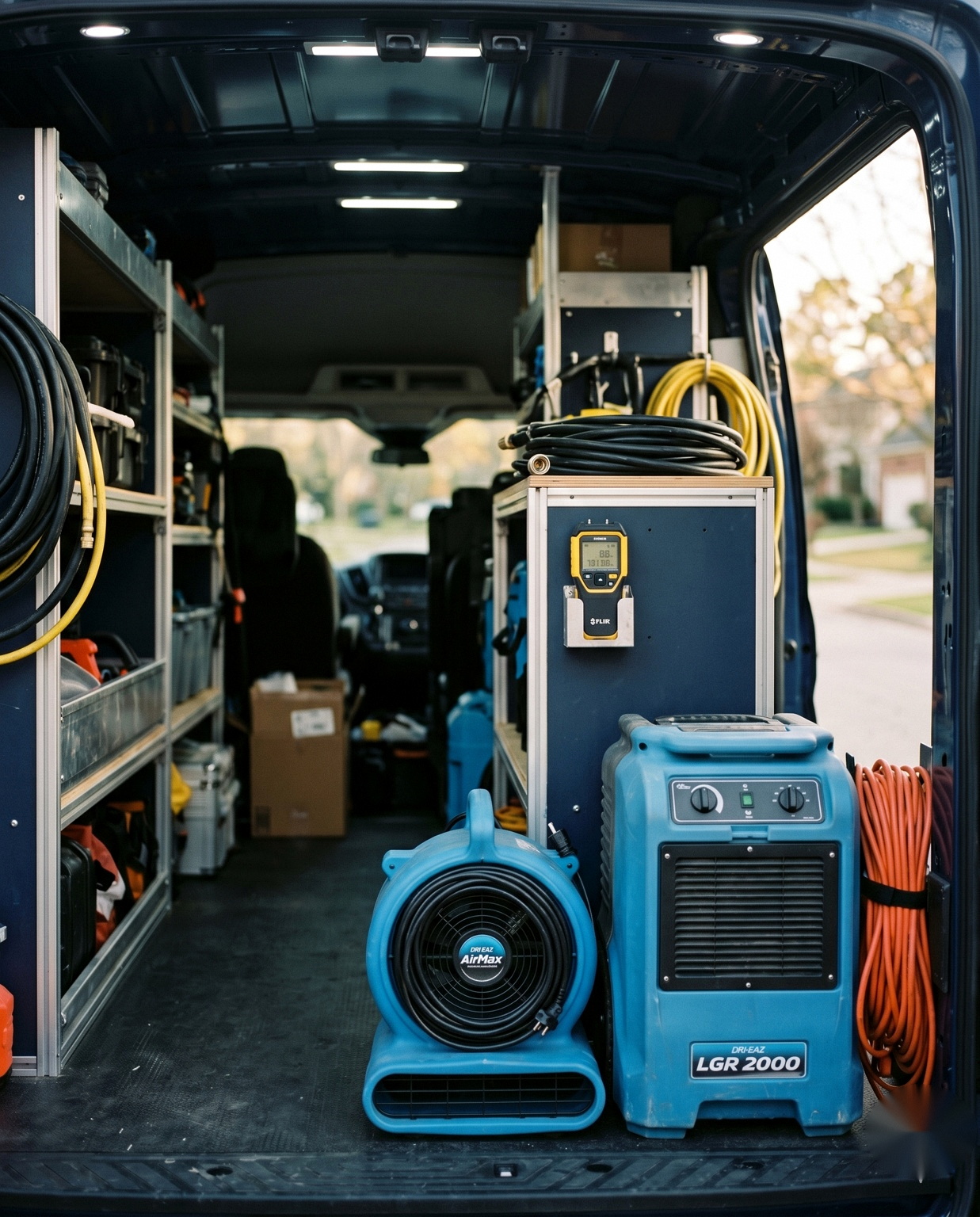 Professional restoration equipment in True Restoration van
